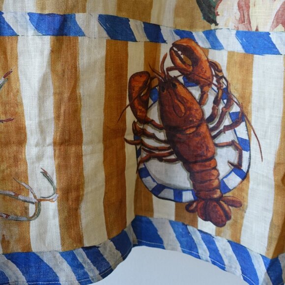 Australian inspired Tropical fish fruit shrimp melon oranges linen shirt 2 - Picture 9 of 12